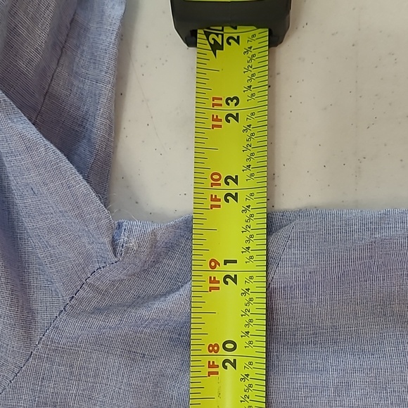 Talbots Chambray Blouse with Bright Pink & Yellow Embroidered Sleeves size Large - Picture 7 of 8